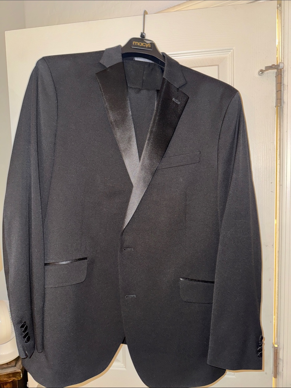 Kenneth Cole Black Men's Satin Lapel Tuxedo Blazer - Classic Formal Jacket/Pants